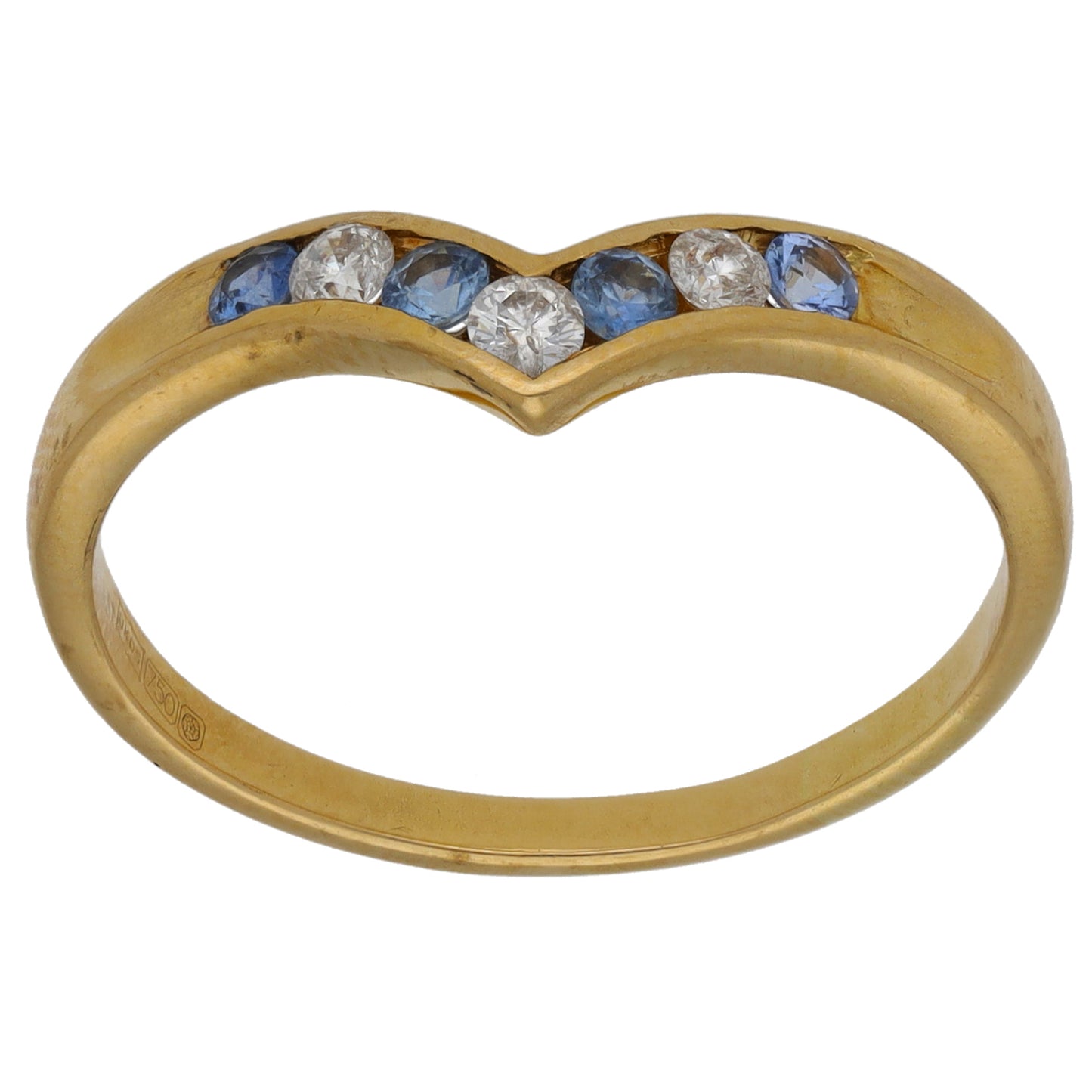18ct Gold 0.12ct Diamond & Aquamarine Wishbone Ring Size R