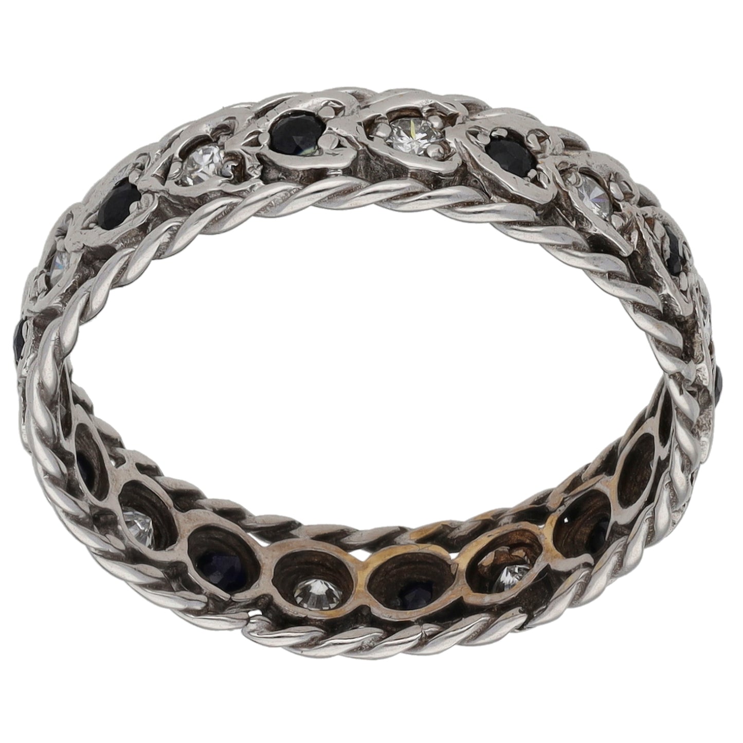 9ct White Gold 0.10ct Diamond & Sapphire Eternity Ring Size P