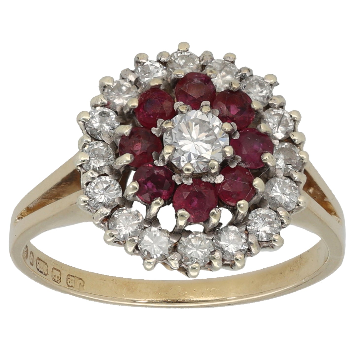 9ct Gold Ruby & 0.52ct Diamond Cluster Ring Size N