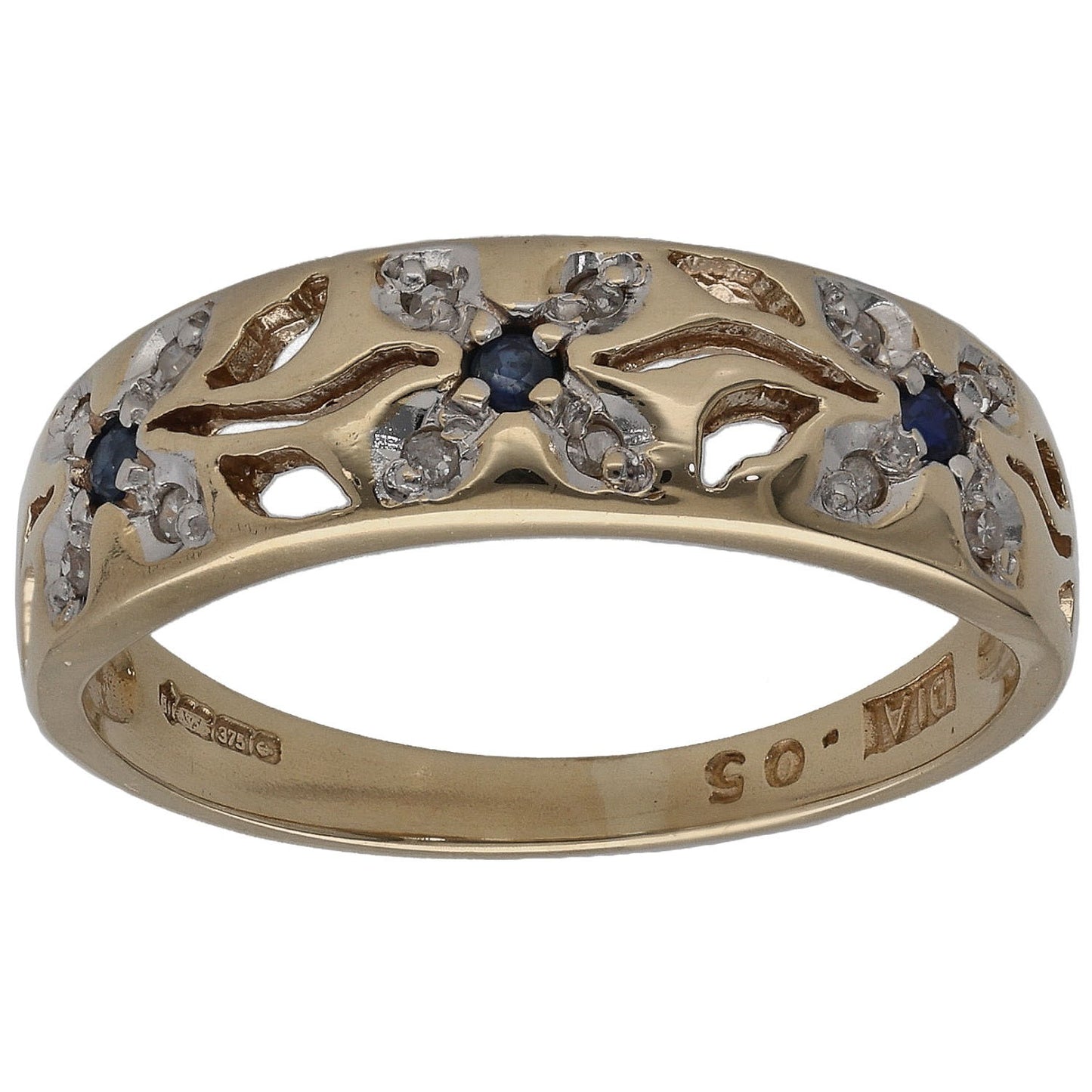 9ct Gold 0.06ct Diamond & Sapphire Dress/Cocktail Ring Size Q