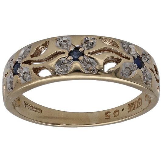 9ct Gold 0.06ct Diamond & Sapphire Dress/Cocktail Ring Size Q
