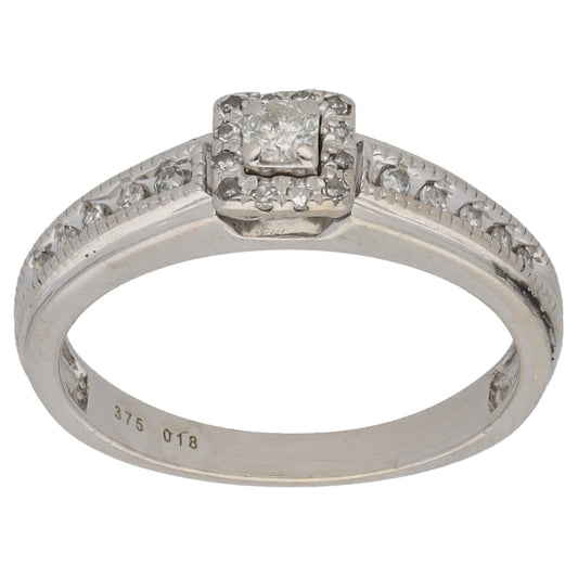 9ct White Gold 0.18ct Diamond Cluster Ring Size K