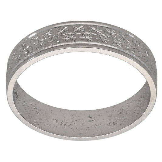 9ct White Gold Patterned Wedding Ring Size R
