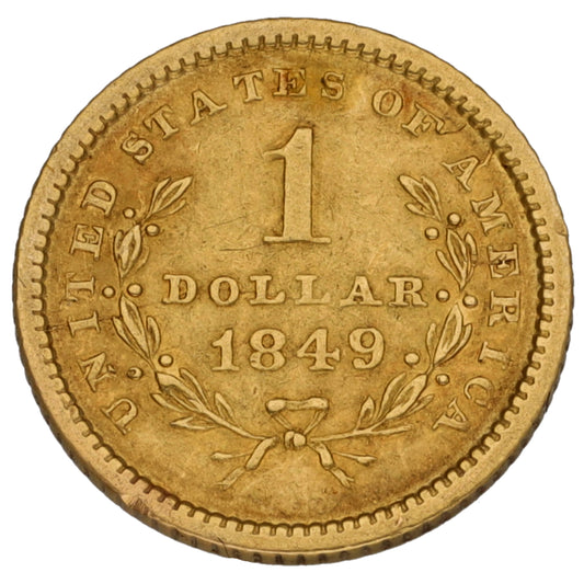 22ct Gold US Liberty Head 1 Dollar Coin 1849