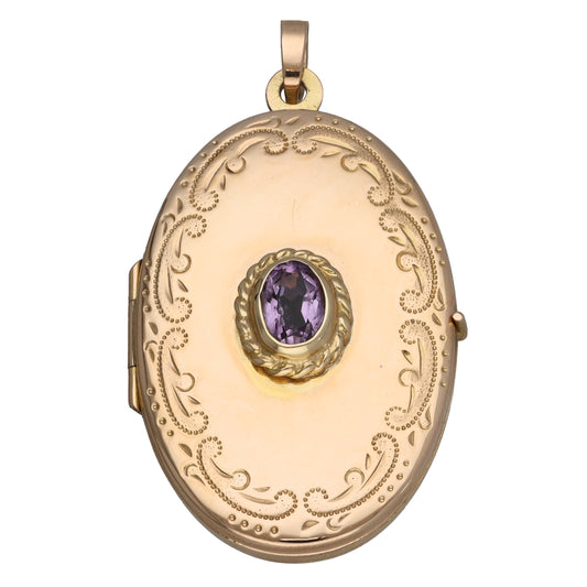 9ct Gold Amethyst Plain Locket Pendant