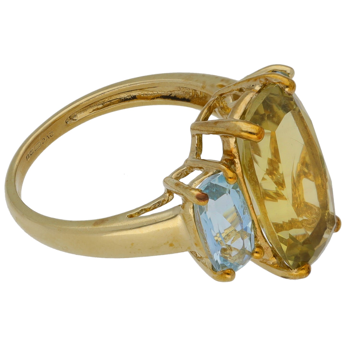 9ct Gold Citrine & Aquamarine Trilogy Ring Size L