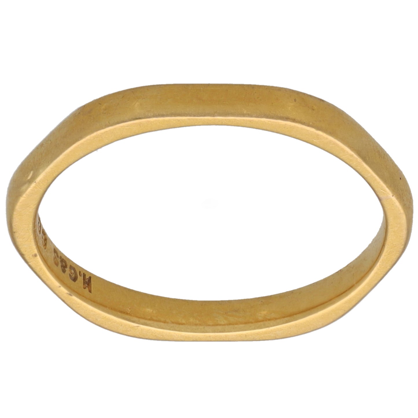 22ct Gold shaped wedding ring band, size L, smooth oval profile.