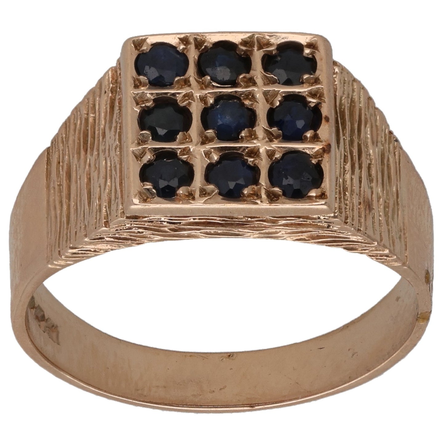 9ct Gold Sapphire Patterned Signet Ring Size P