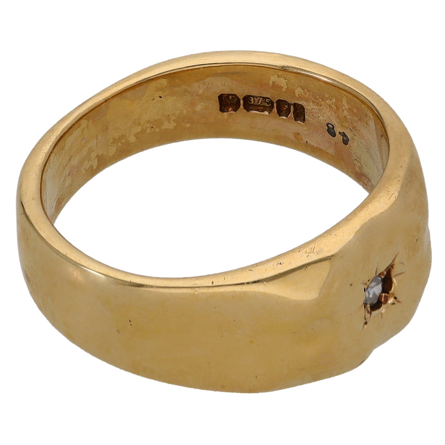 9ct Gold 0.04ct Diamond Patterned Single Stone Signet Ring Size Q
