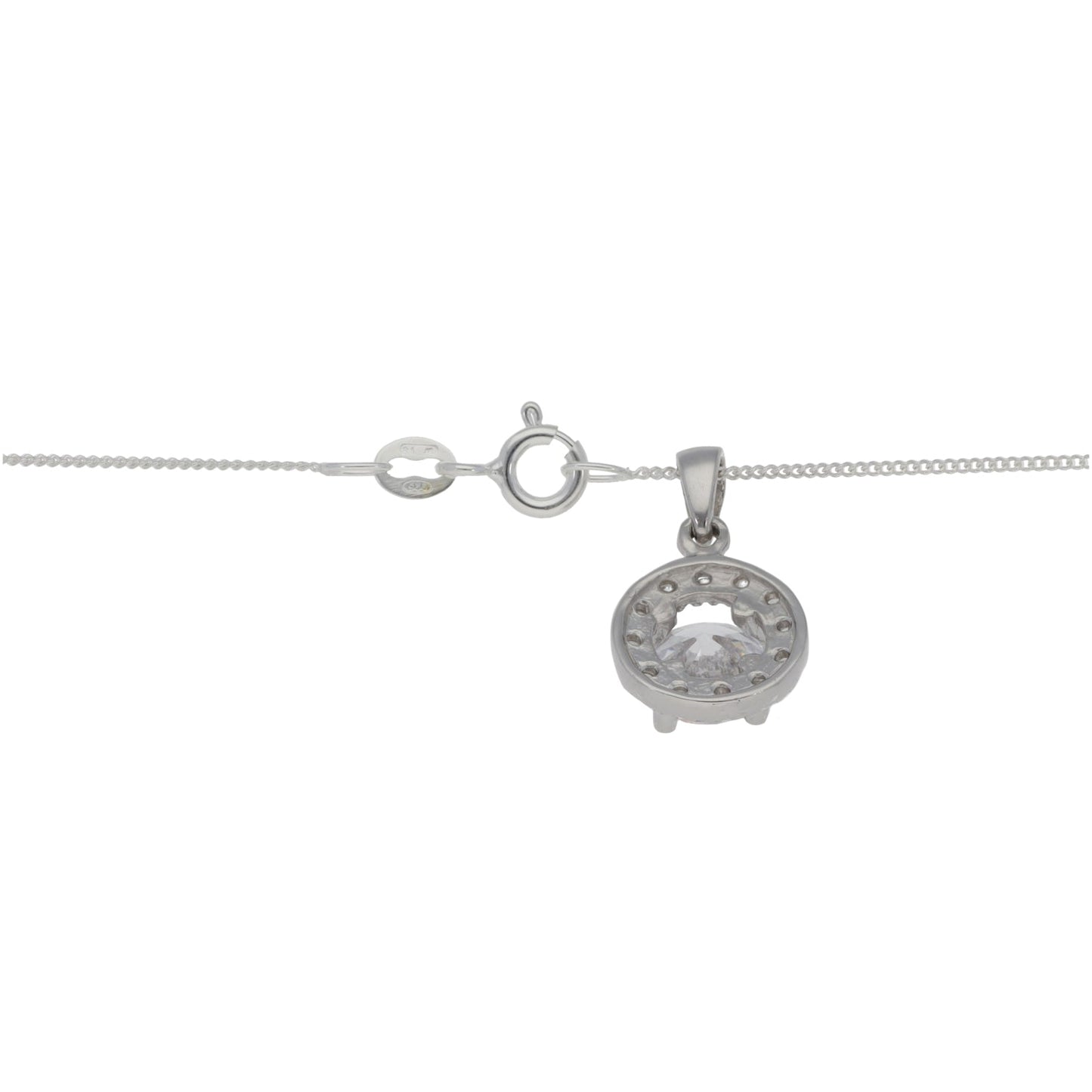 New Sterling Silver Cubic Zirconia Halo Pendant With Chain