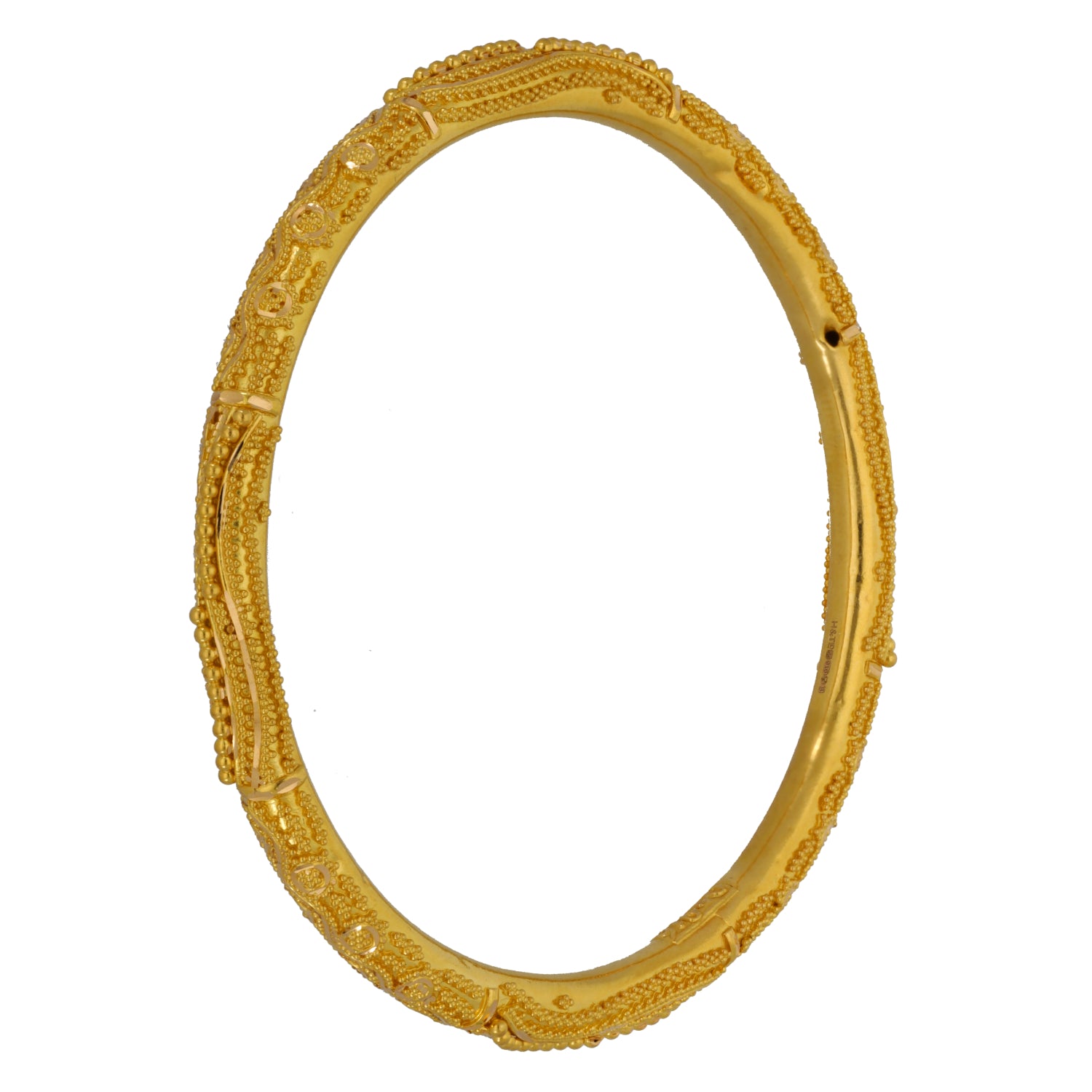 22ct Gold-tone oval bangle with engraved pattern and ridged edges