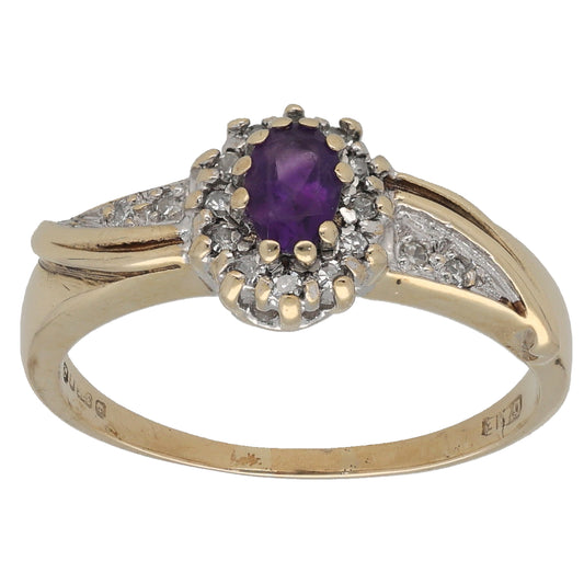 9ct Gold Amethyst & 0.08ct Diamond Dress/Cocktail Ring Size N