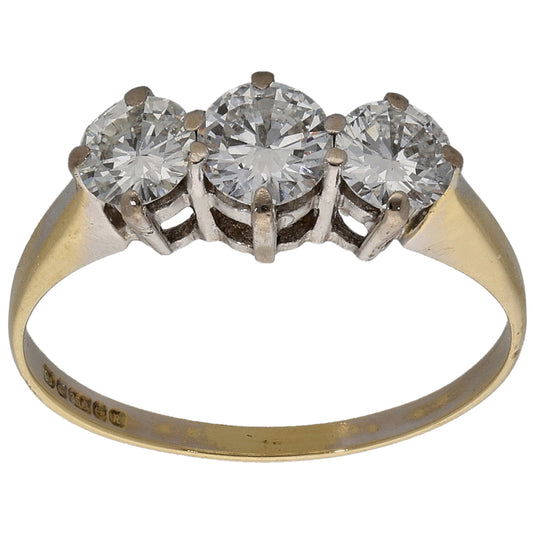18ct White Gold 0.83ct Diamond Trilogy Ring Size M