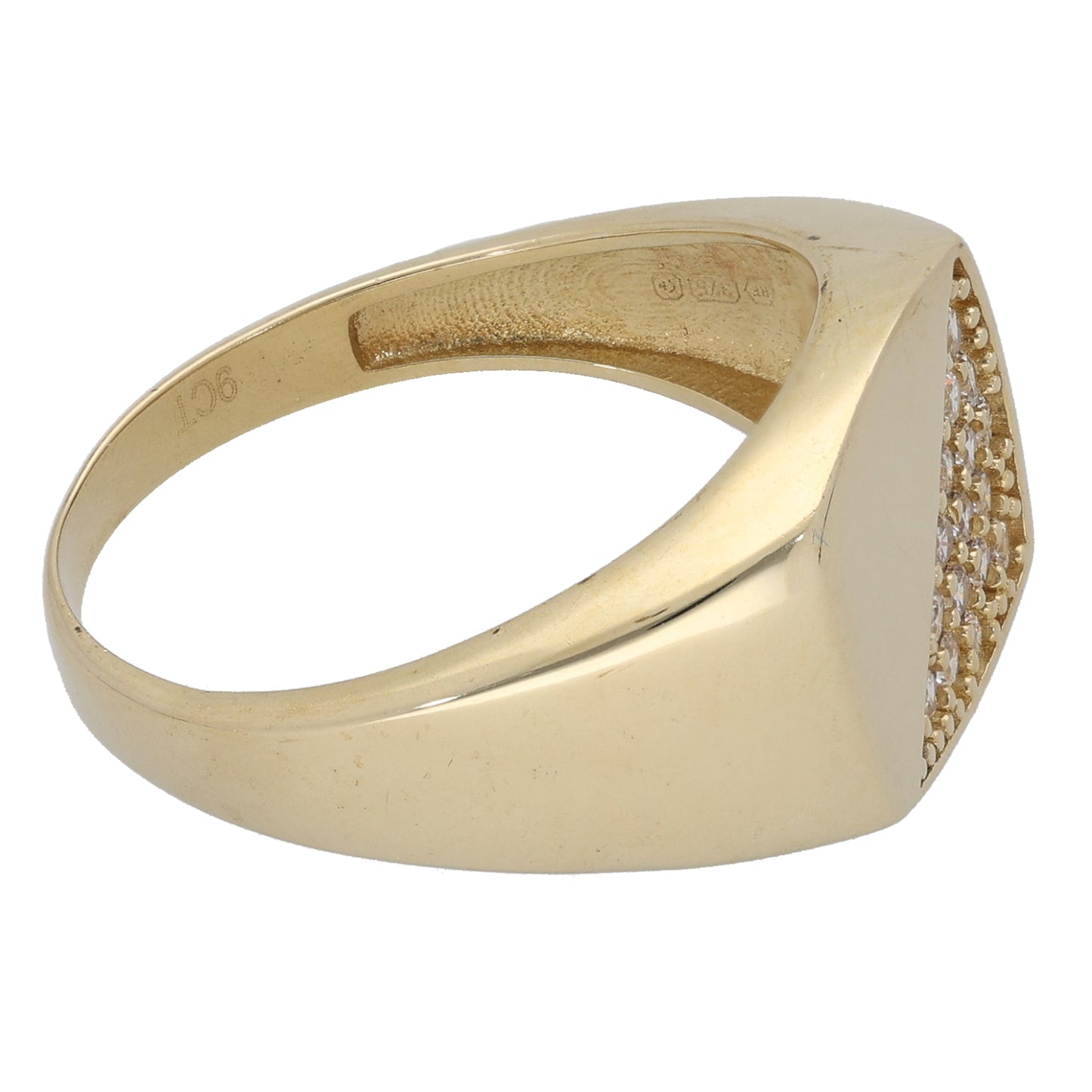 9ct Gold Cubic Zirconia Plain Signet Ring Size U