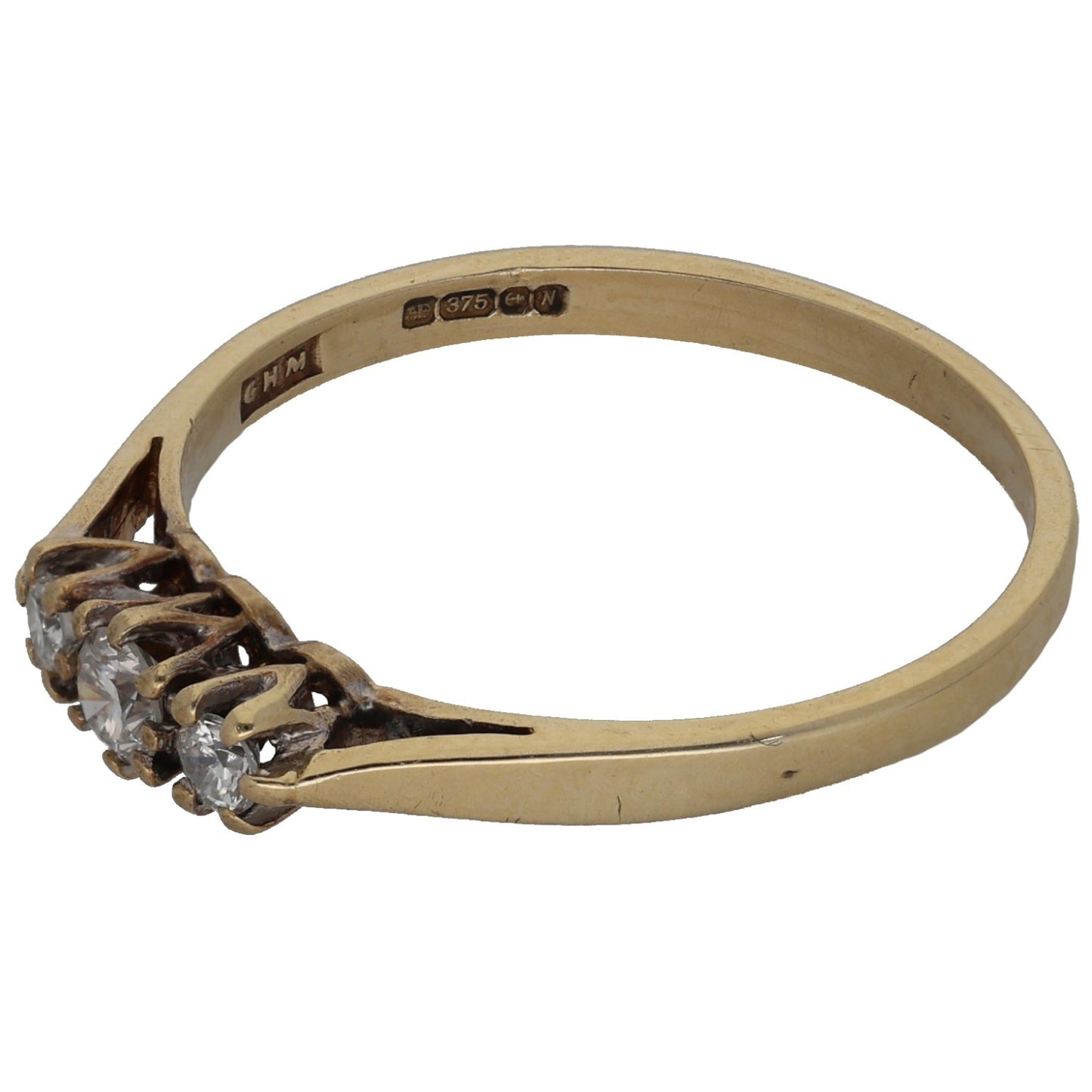 9ct Gold 0.07ct Diamond Trilogy Ring Size M