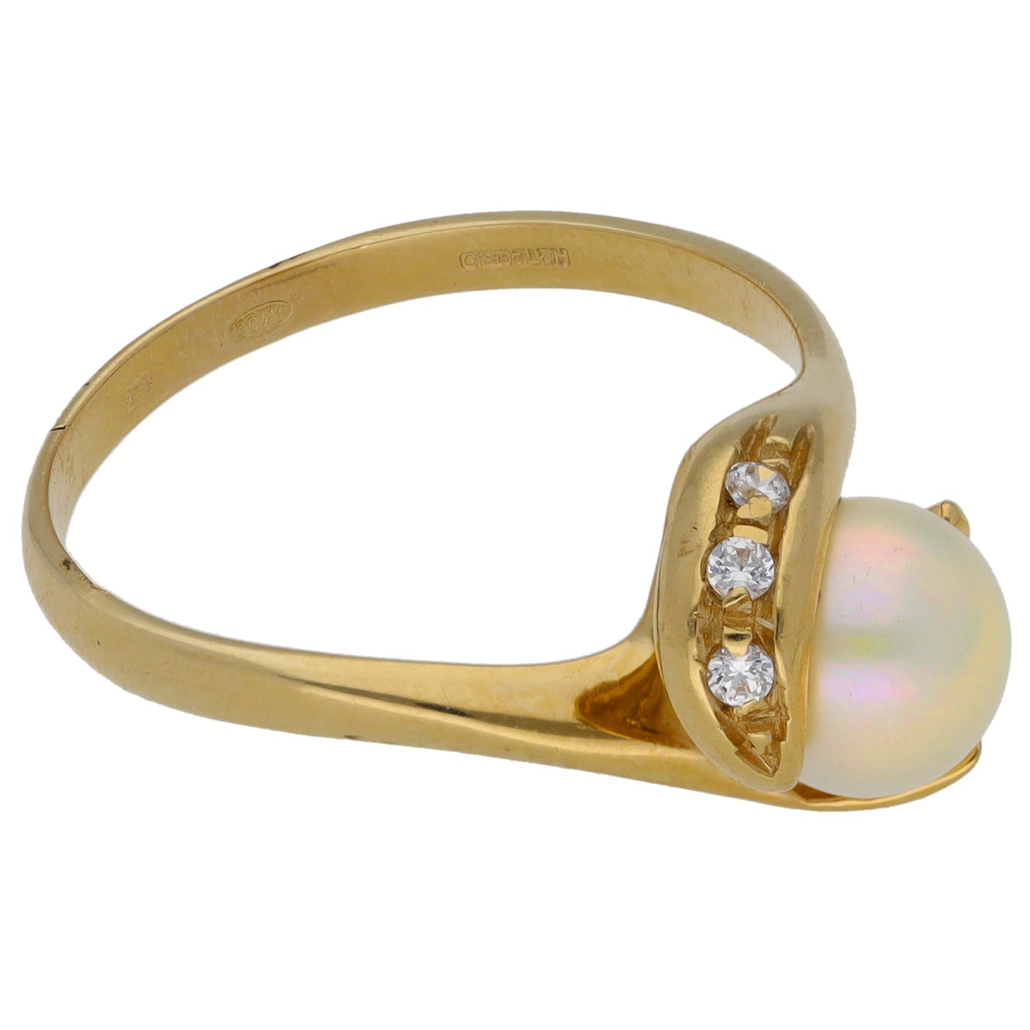 14ct Gold Cultured Pearl & Cubic Zirconia Dress/Cocktail Ring Size Q