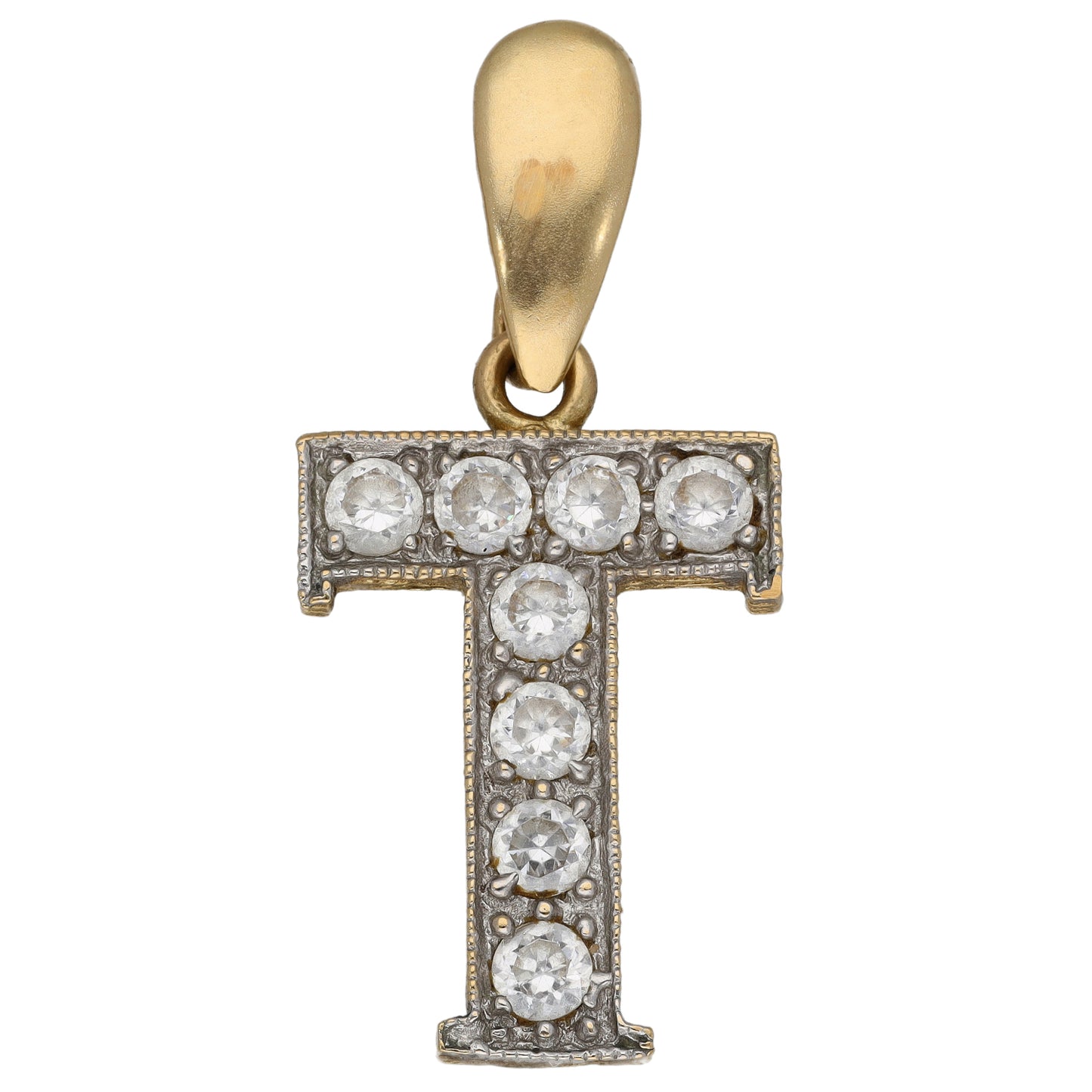 9ct Gold Cubic Zirconia Initial 'T' Pendant