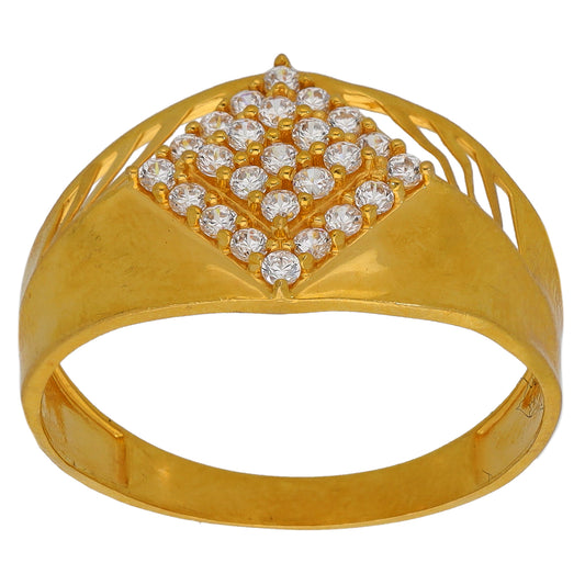 22ct Gold Cubic Zirconia Patterned Signet Ring Size U