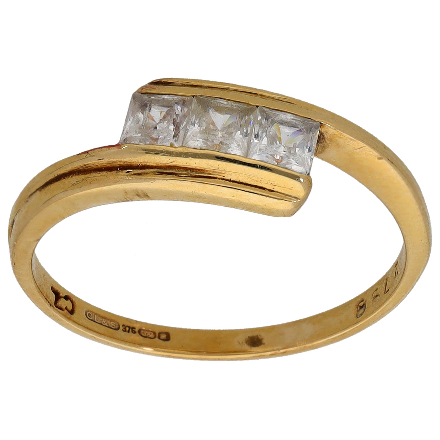 9ct Gold Cubi Zirconia Trilogy Ring Size N