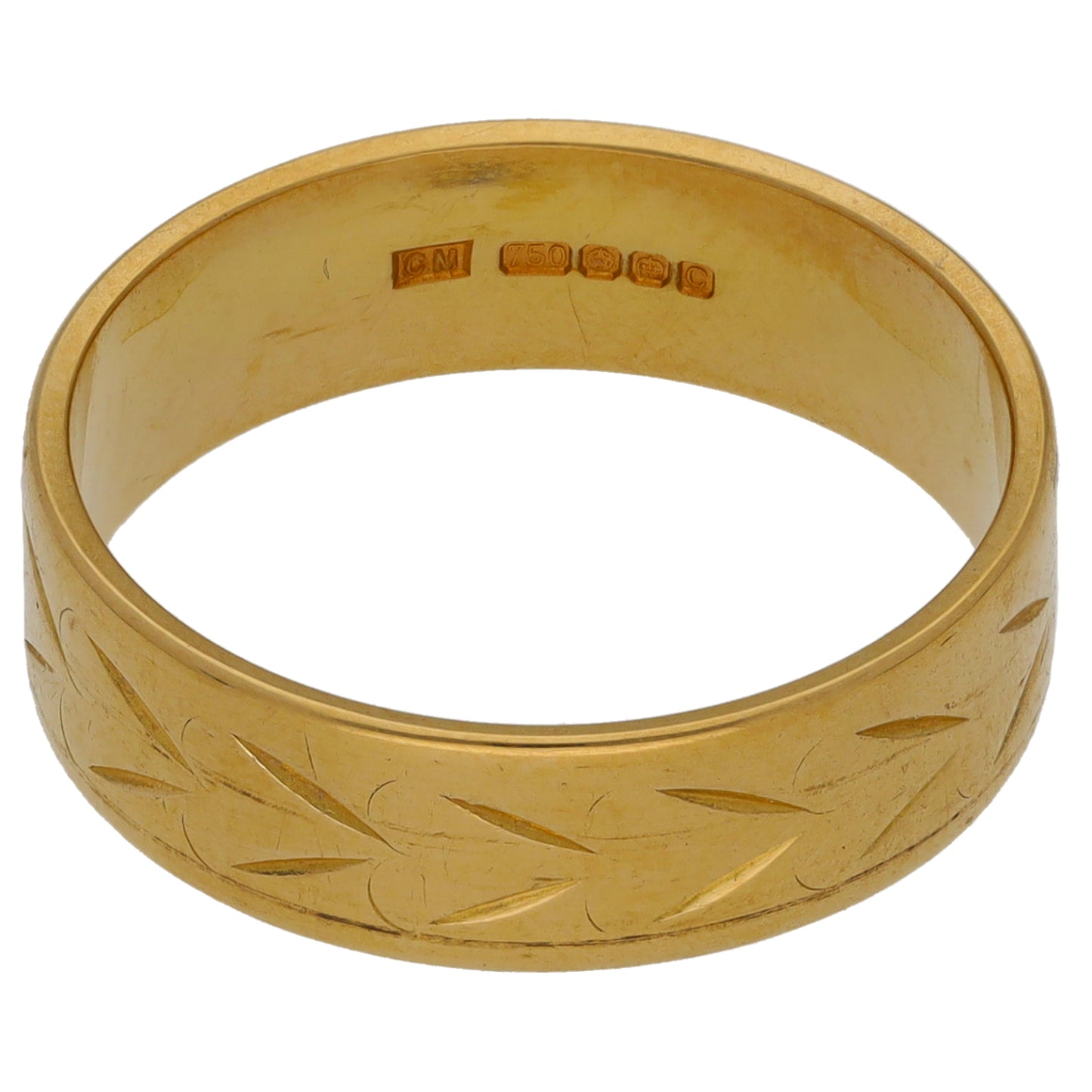 18ct Gold Patterned Wedding Ring Size O