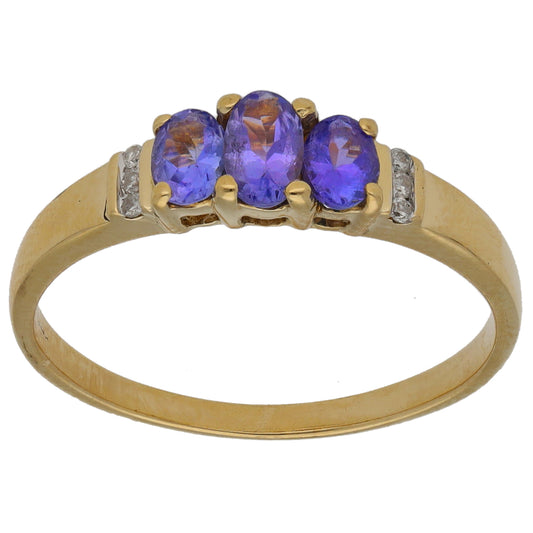 14ct Gold Tanzanite & 0.03ct Diamond Dress/Cocktail Ring Size O
