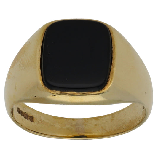 9ct Gold Onyx Plain Signet Ring Size Q