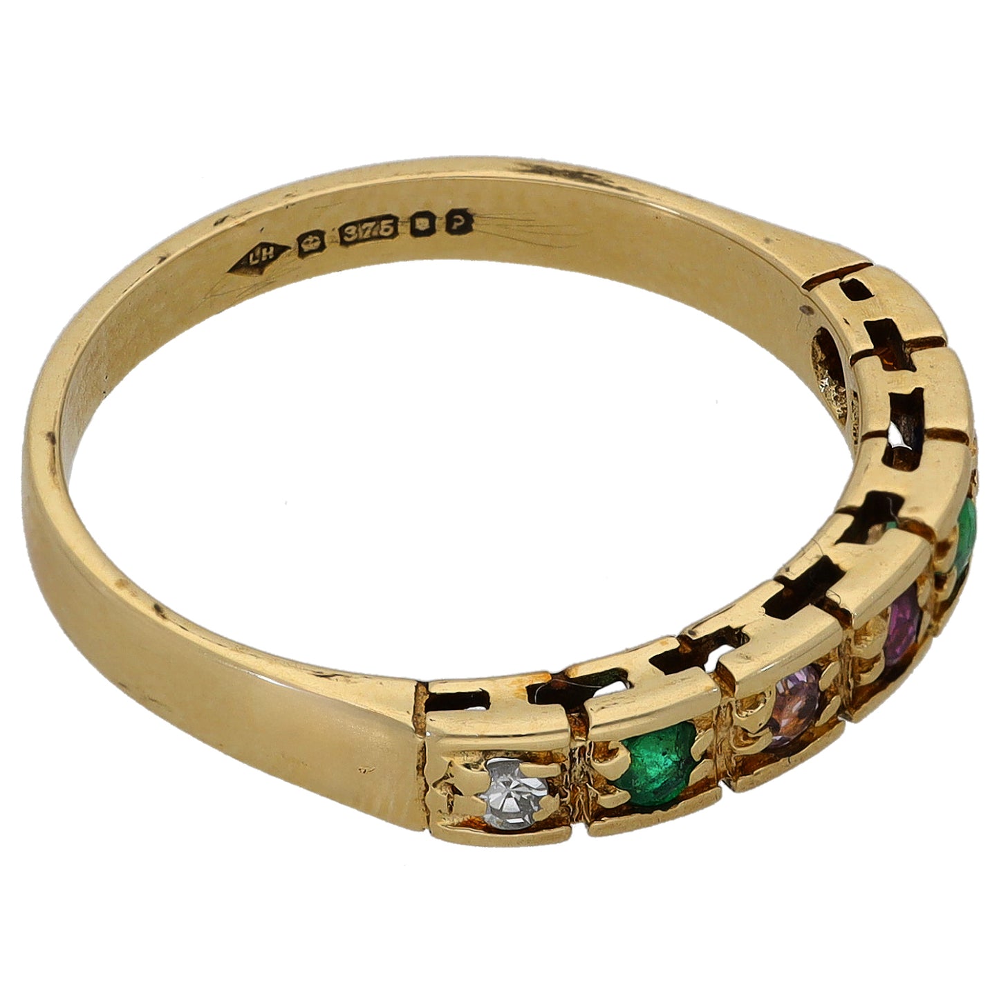 9ct Gold 0.01ct Diamond, Emerald, Amethyst, Ruby, Sapphire, Tourmaline Half Eternity Ring Size N