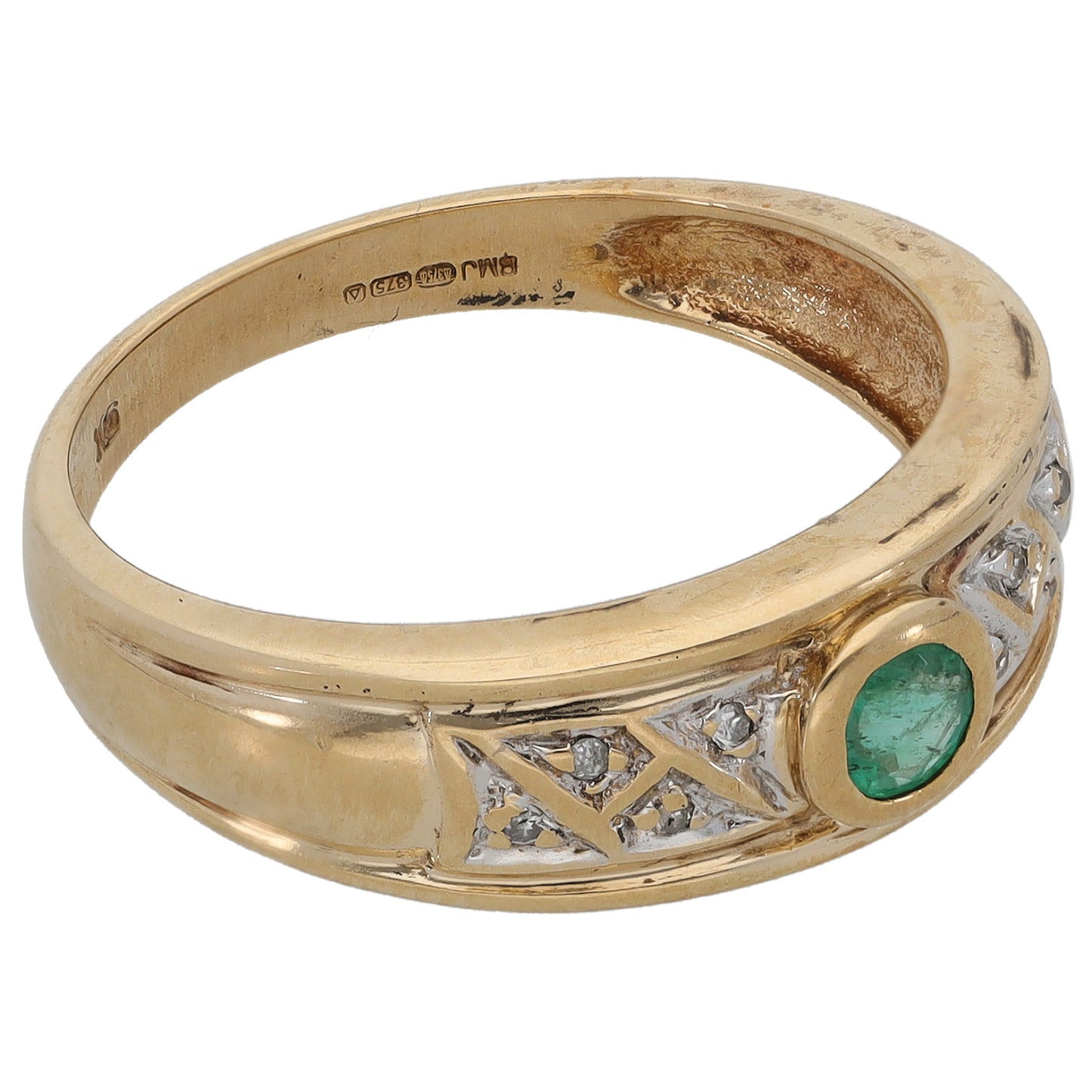 9ct Gold Emerald & 0.04ct Diamond Dress/Cocktail Ring Size O