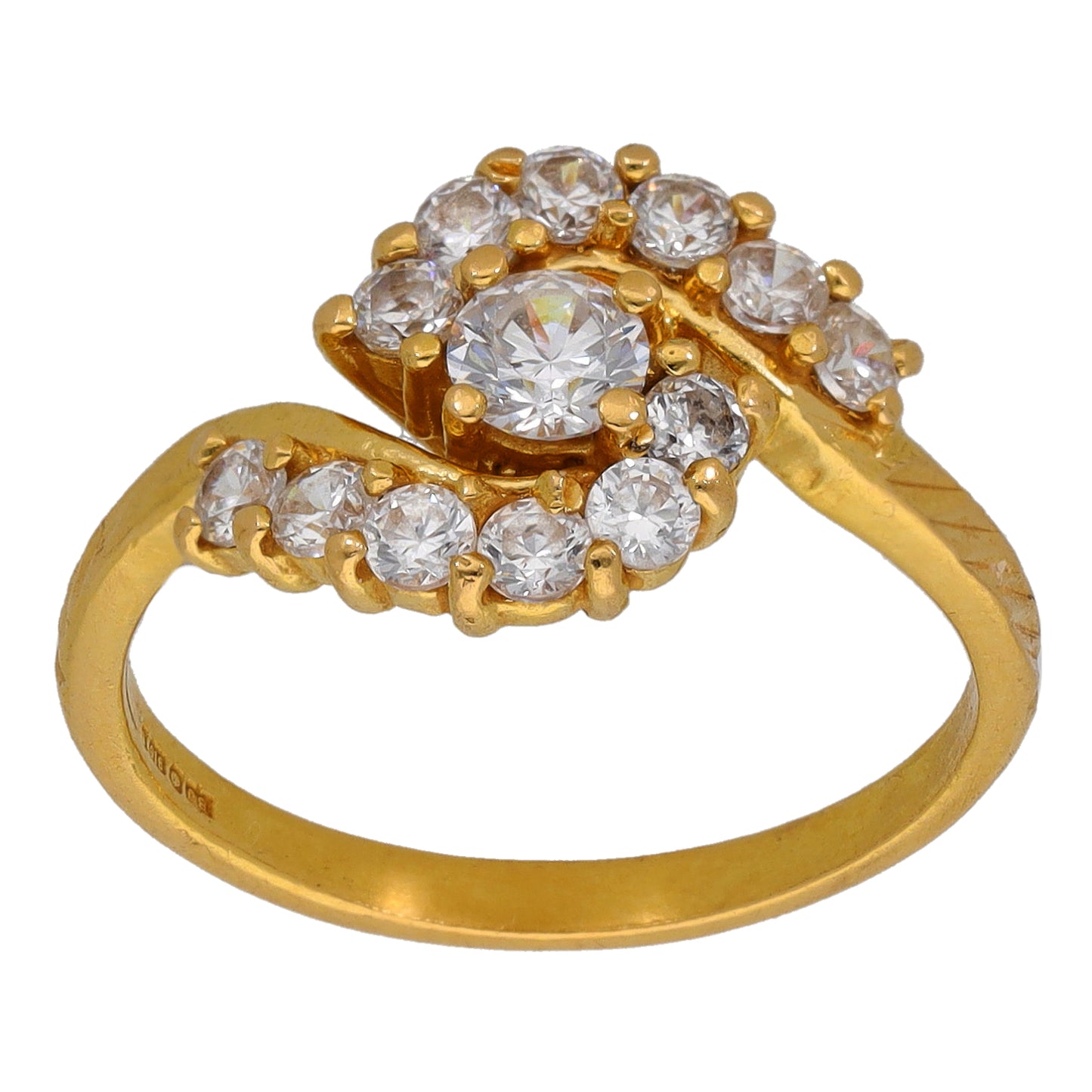 22ct Gold Cubic Zirconia Single Stone Ring With Accents Size M