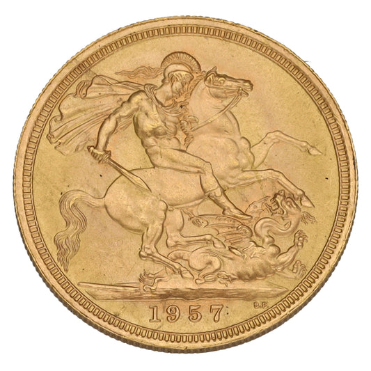 22ct Gold Queen Elizabeth II Full Sovereign Coin 1957