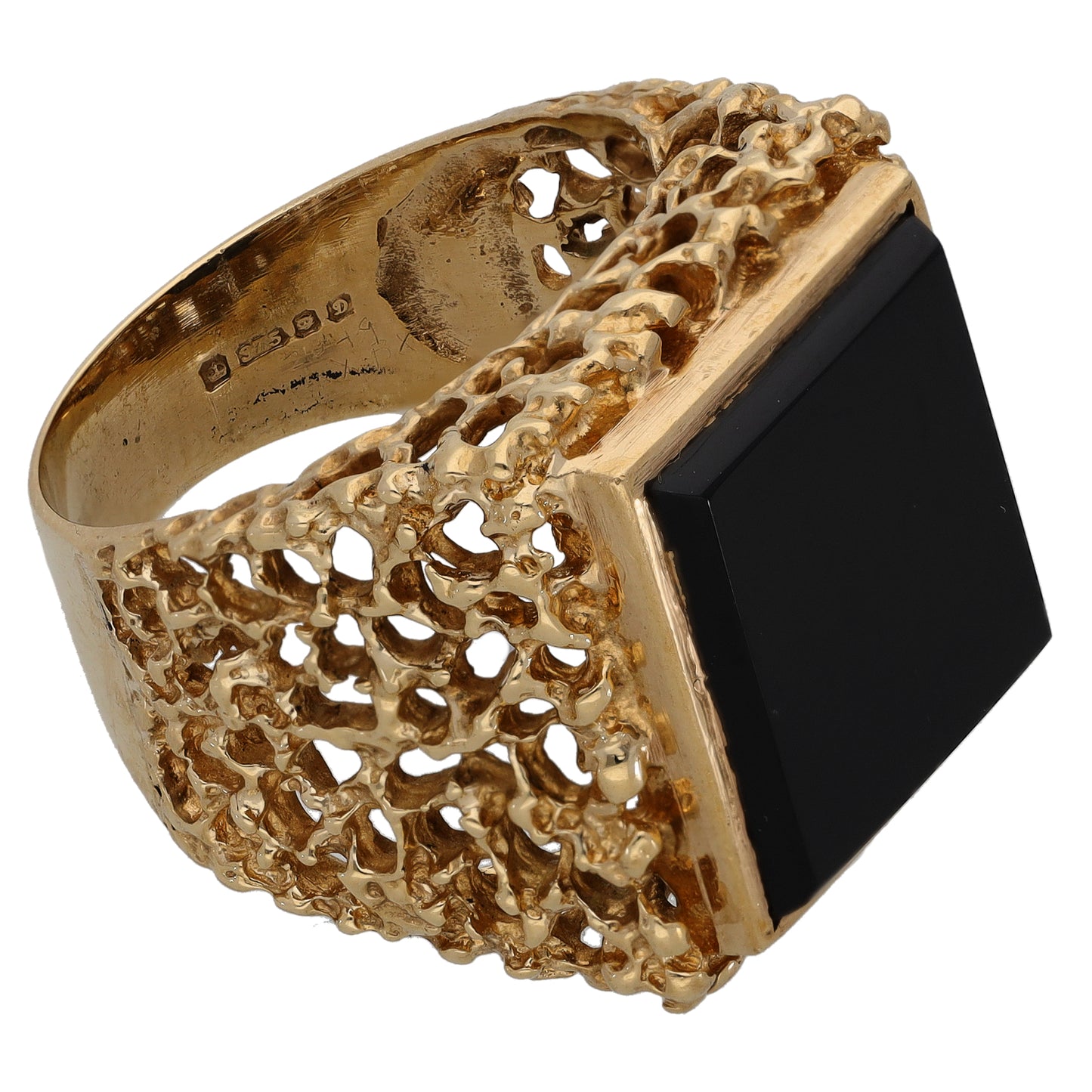 9ct Gold Onyx Patterned Single Stone Signet Ring Size V