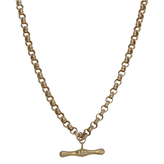 9ct gold belcher chain necklace with small bar pendant at center