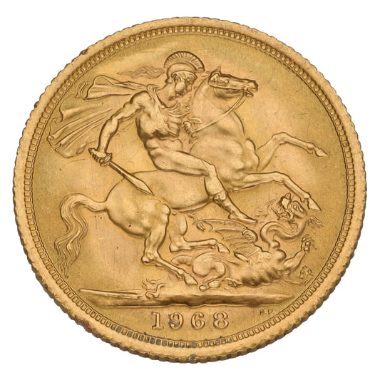 22ct Gold Queen Elizabeth II Full Sovereign Coin 1968