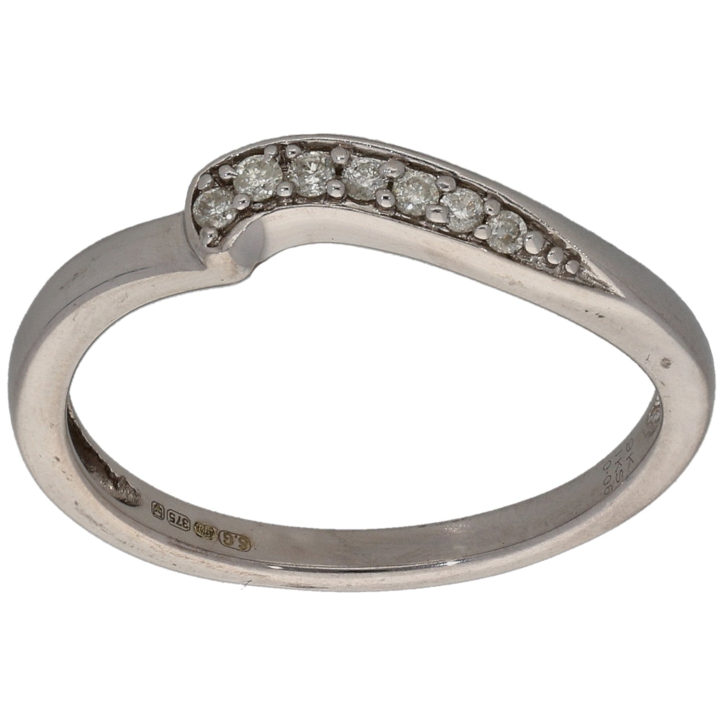 9ct White Gold 0.06ct Diamond Wishbone Ring Size M