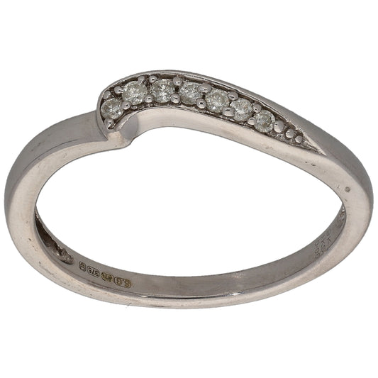 9ct White Gold 0.06ct Diamond Wishbone Ring Size M