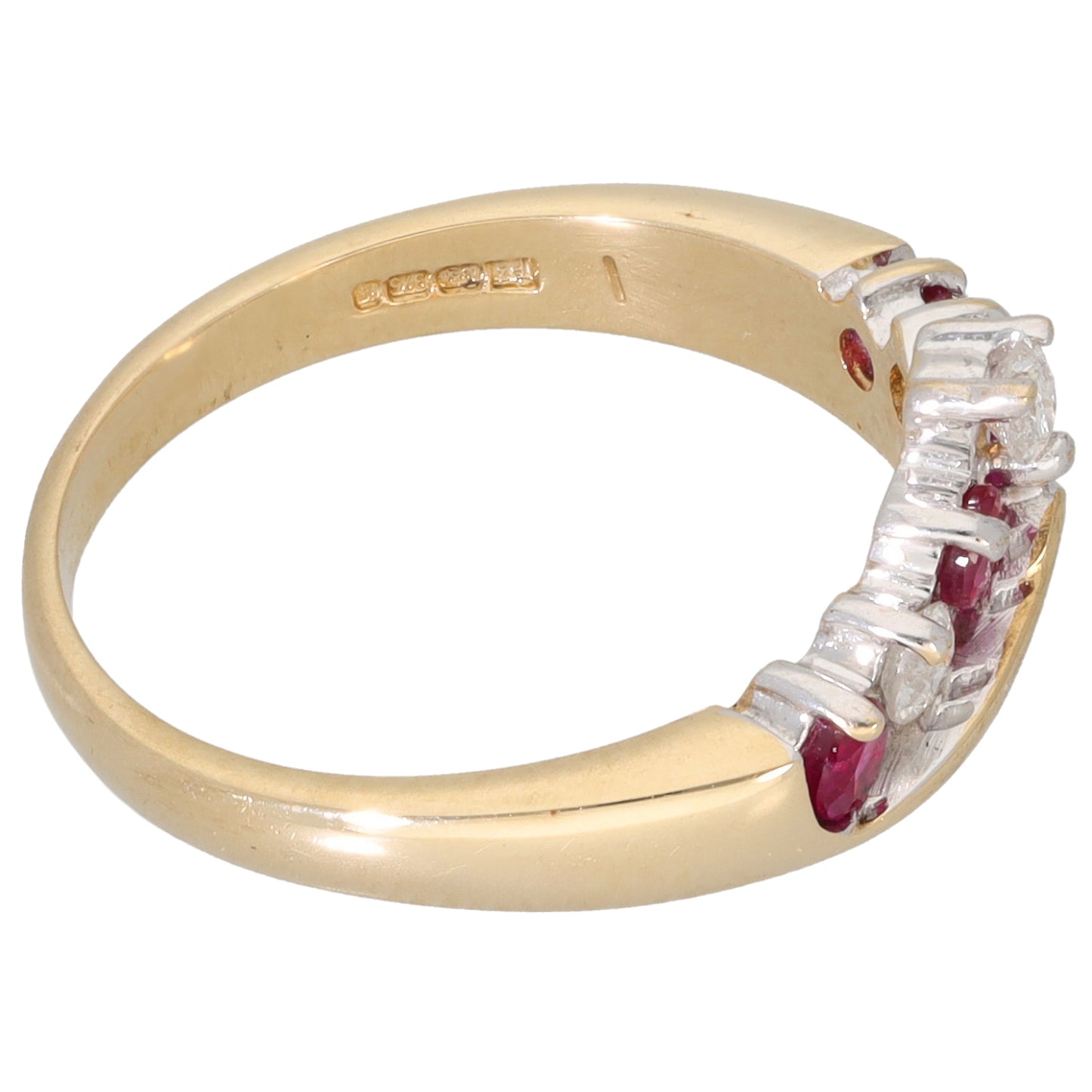 9ct Gold Ruby & 0.22ct Diamond Wishbone Ring Size N