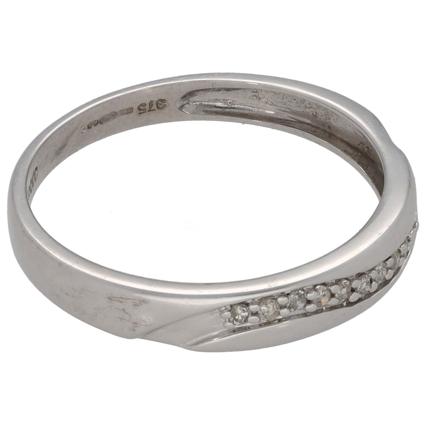 9ct White Gold 0.11ct Diamond Patterned Wedding Ring Size S