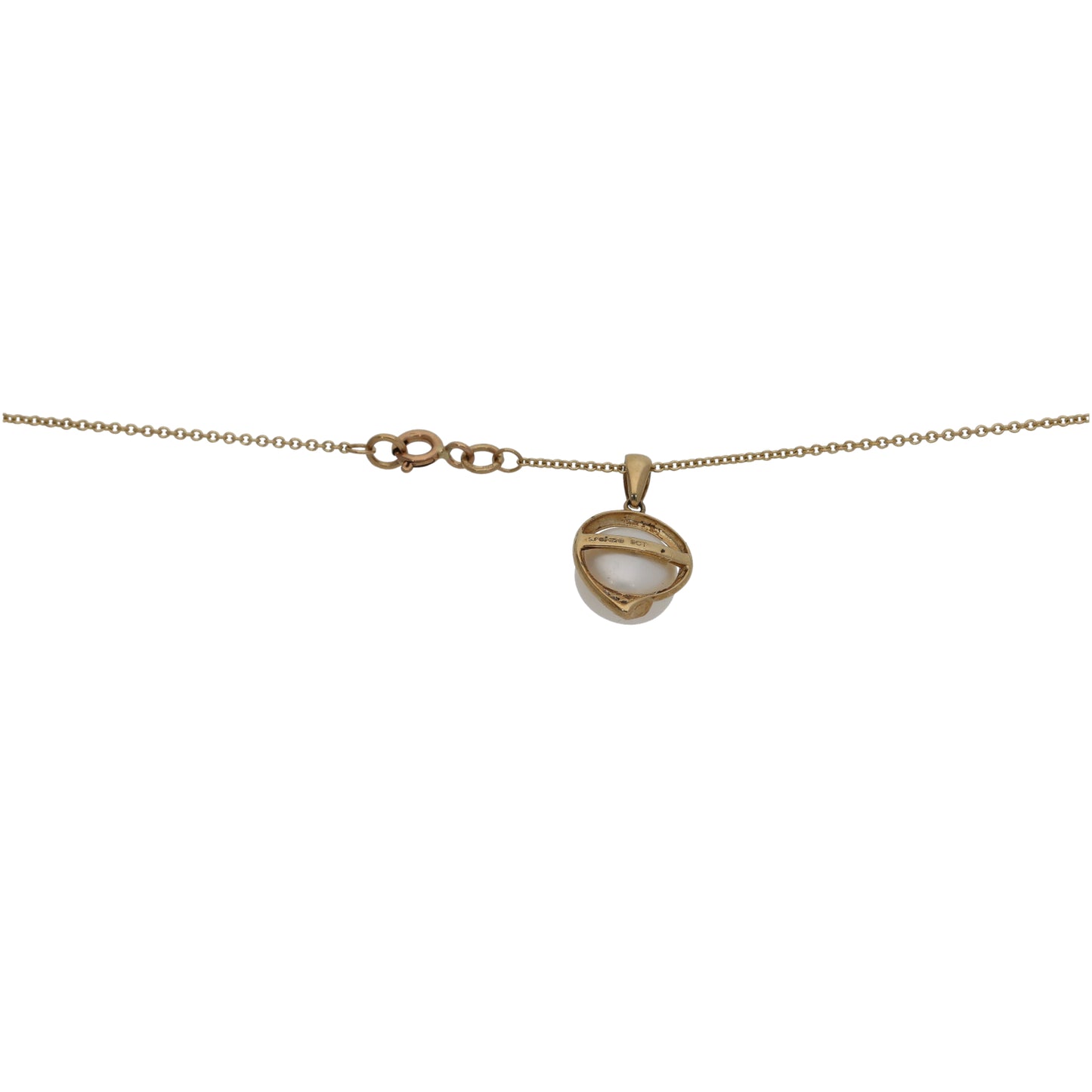 9ct Gold Cultured Pearl & 0.015ct Diamond Dress/Cocktail Pendant With Chain