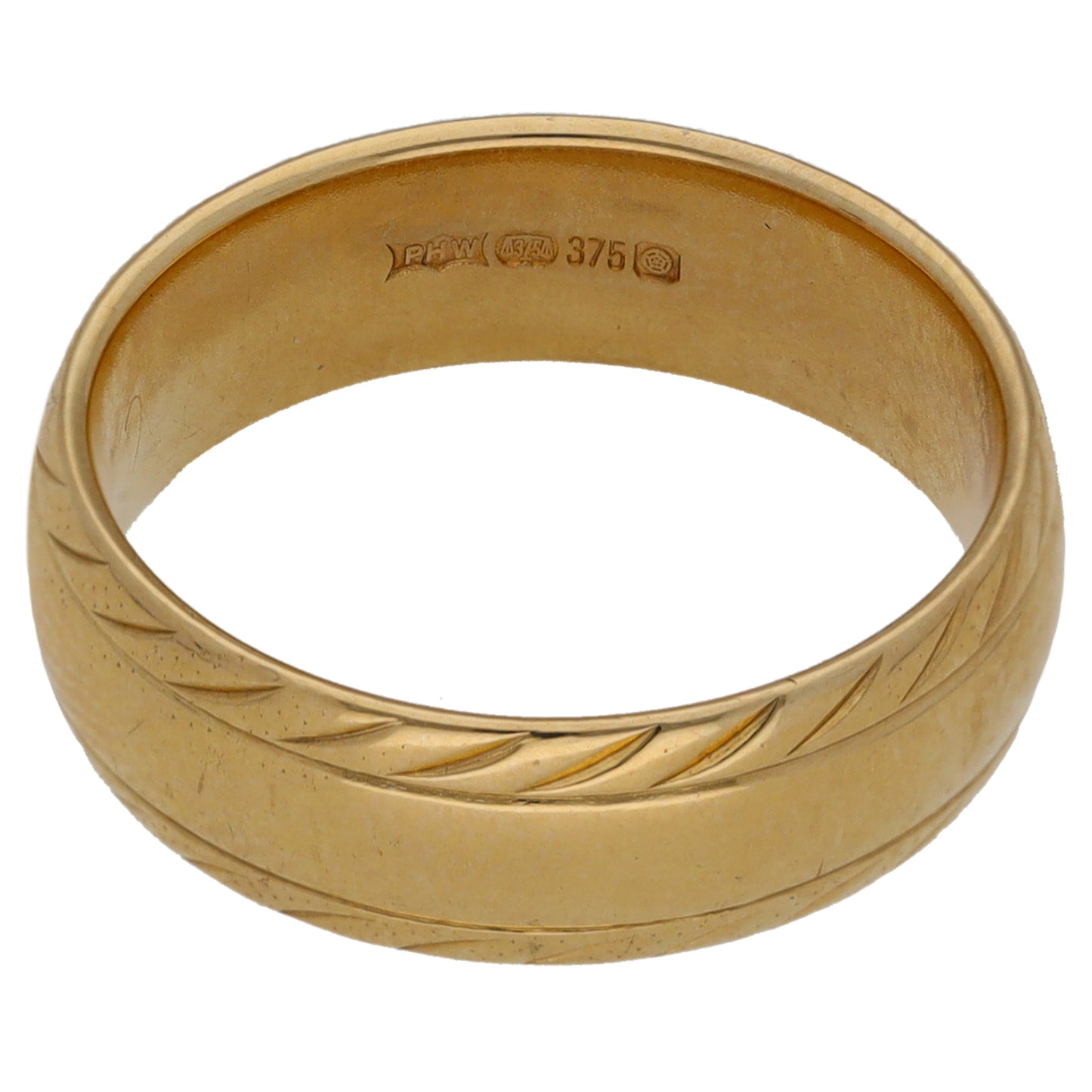 9ct Gold Patterned Wedding Ring Size K