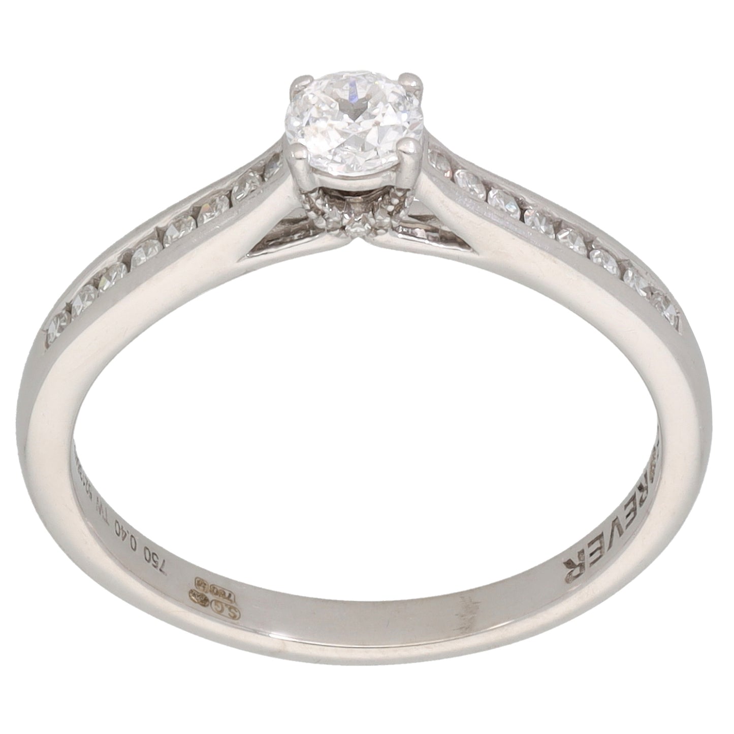 18ct White Gold 0.41ct Diamond Solitaire Ring With Accent Stones Size P