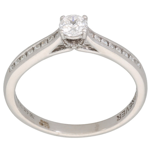 18ct White Gold 0.41ct Diamond Solitaire Ring With Accent Stones Size P