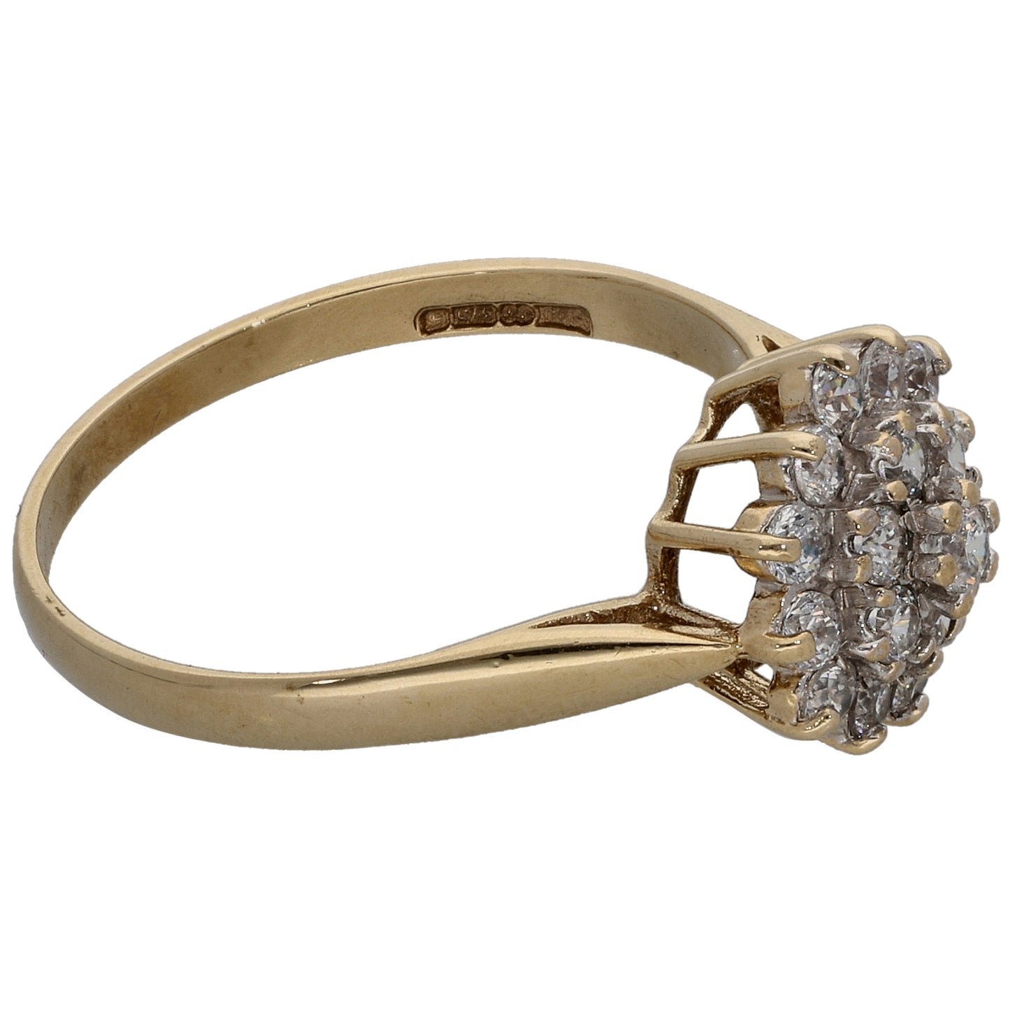 9ct Gold Cubic Zirconia Cluster Ring Size P