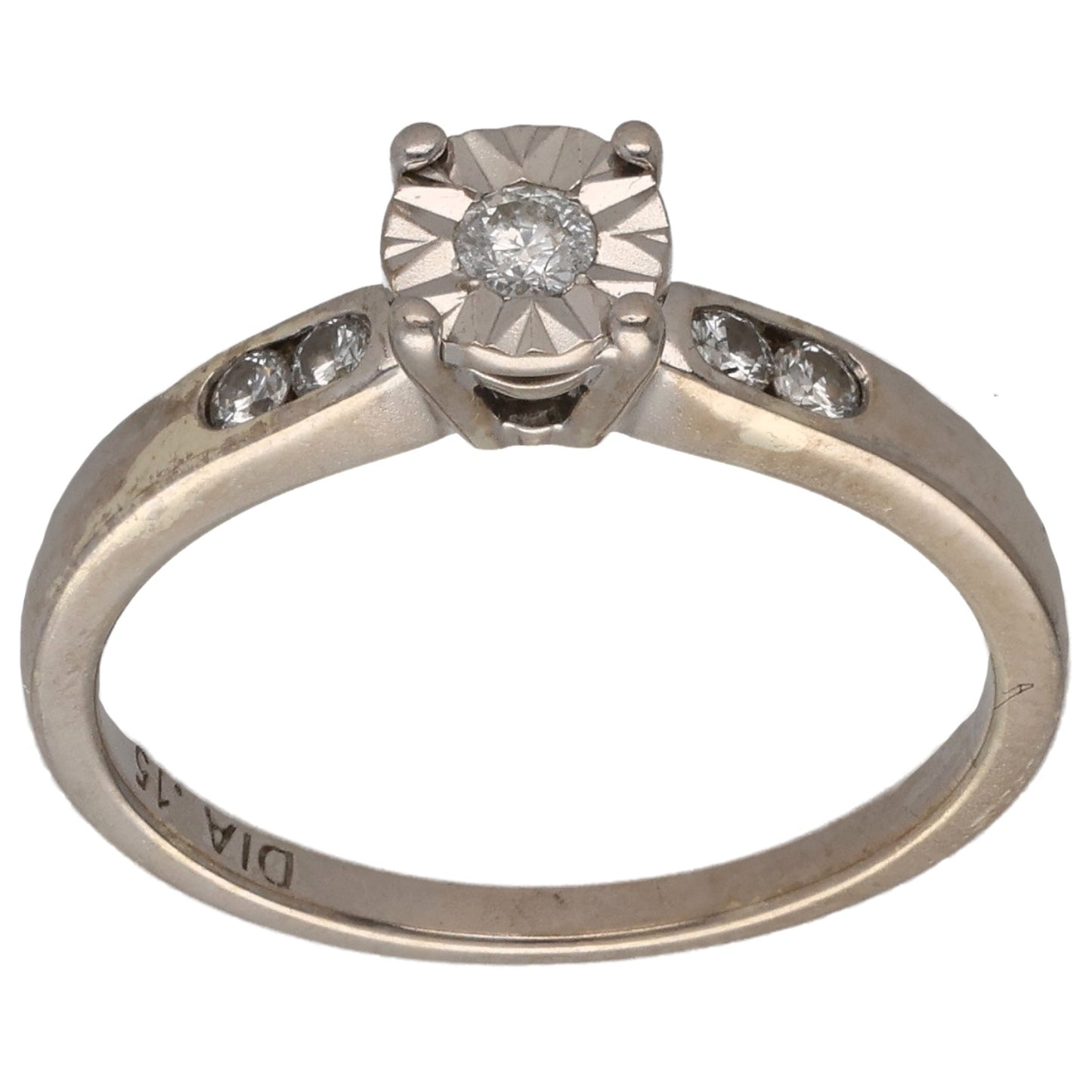 9ct White Gold 0.15ct Diamond Solitaire Ring With Accent Stones Size M