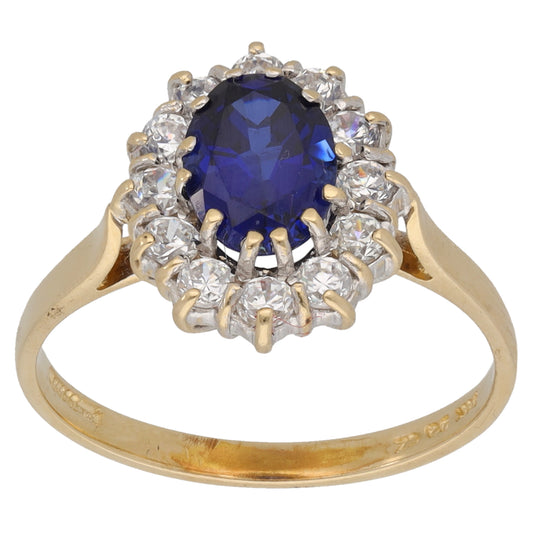 14ct Gold Man Made Sapphire & Cubic Zirconia Dress/Cocktail Ring Size P