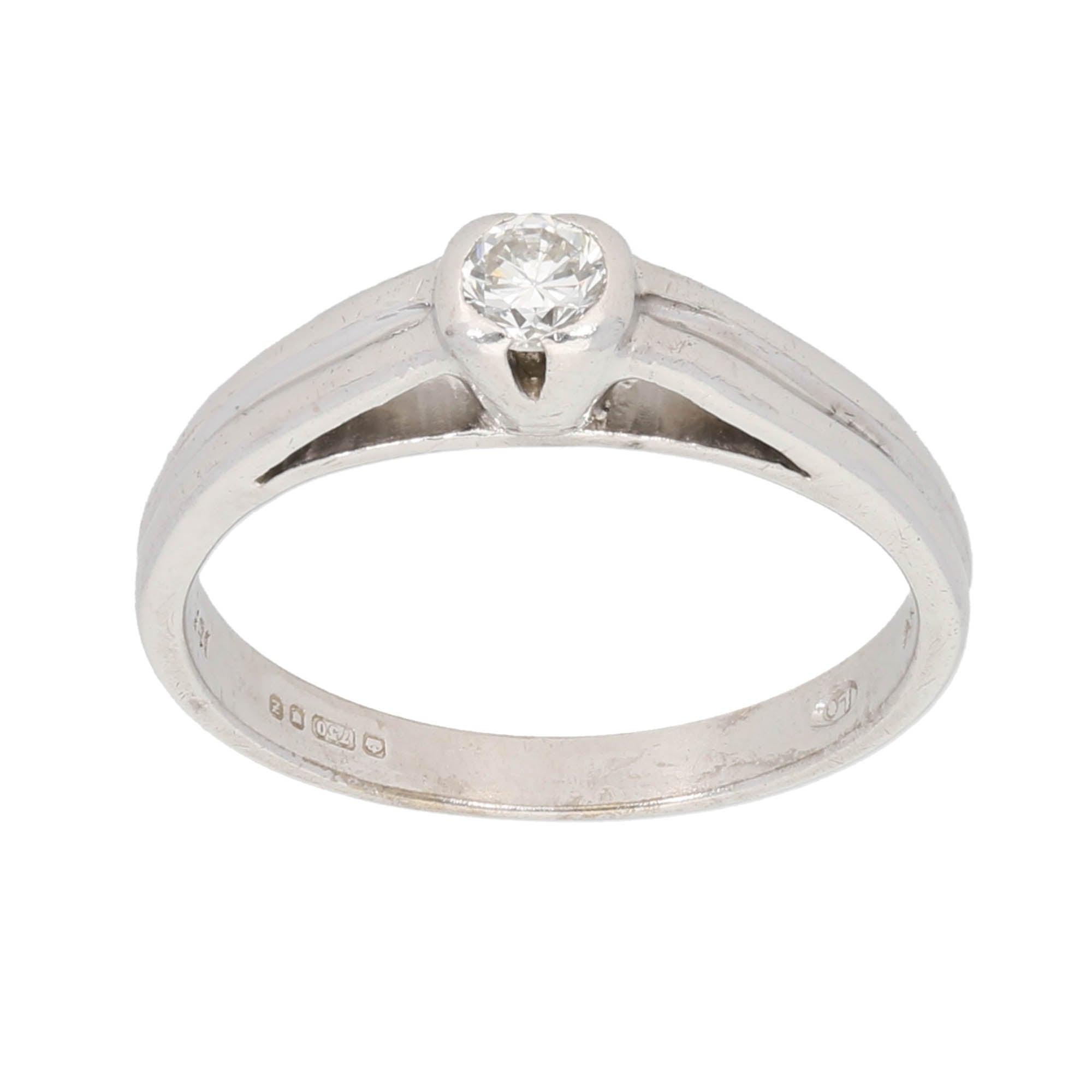 18ct White Gold 0.20ct Diamond Solitaire Ring Size N – H&T