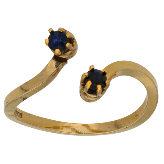 9ct Gold Sapphire Two Stone Ring Size N