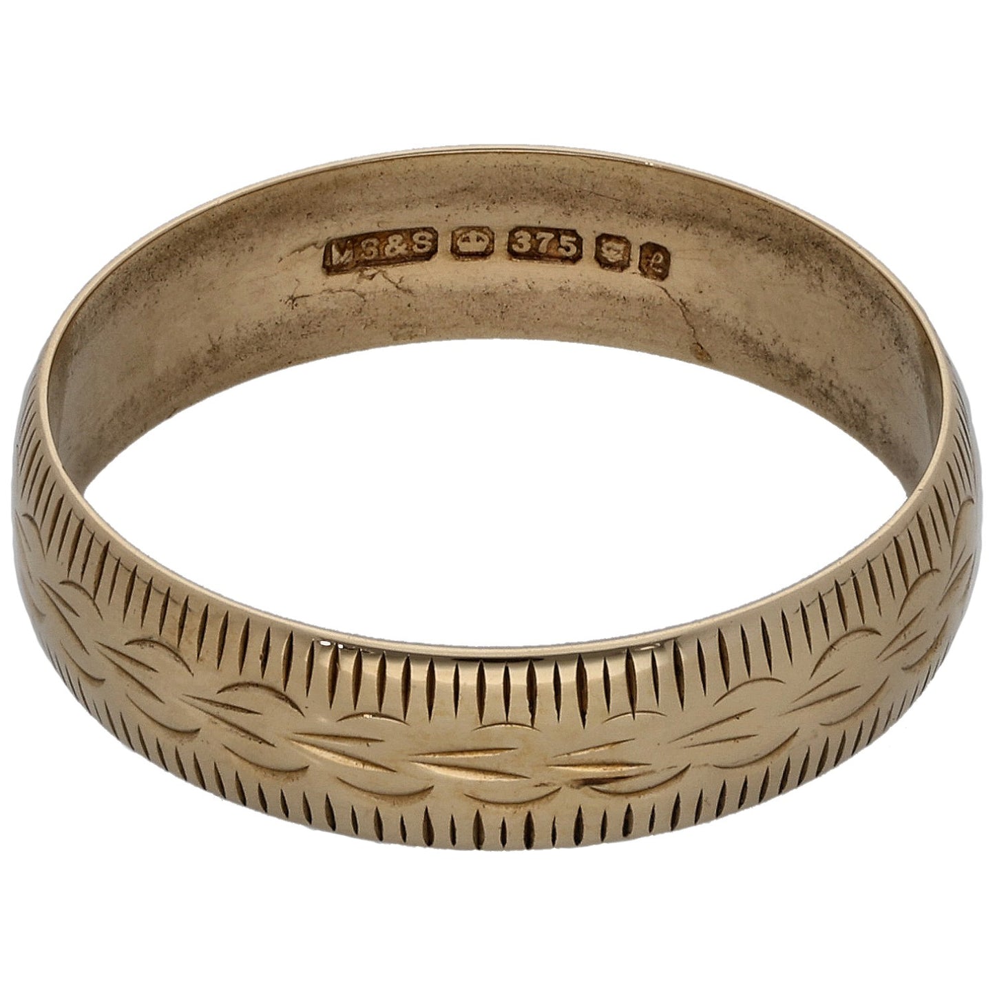 9ct Gold Patterned Wedding Ring Size P