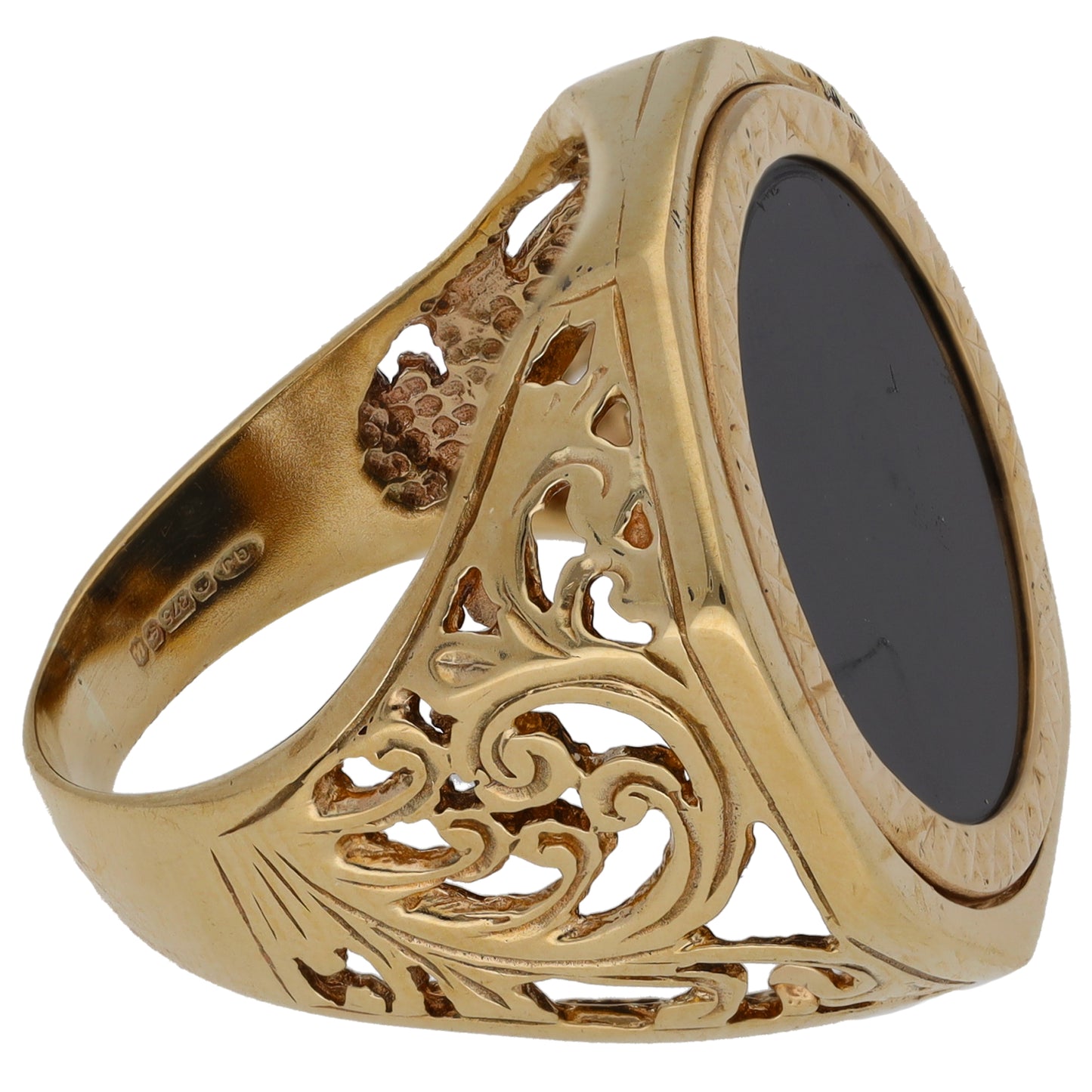 9ct Gold Onyx Patterned Signet Ring Size Q