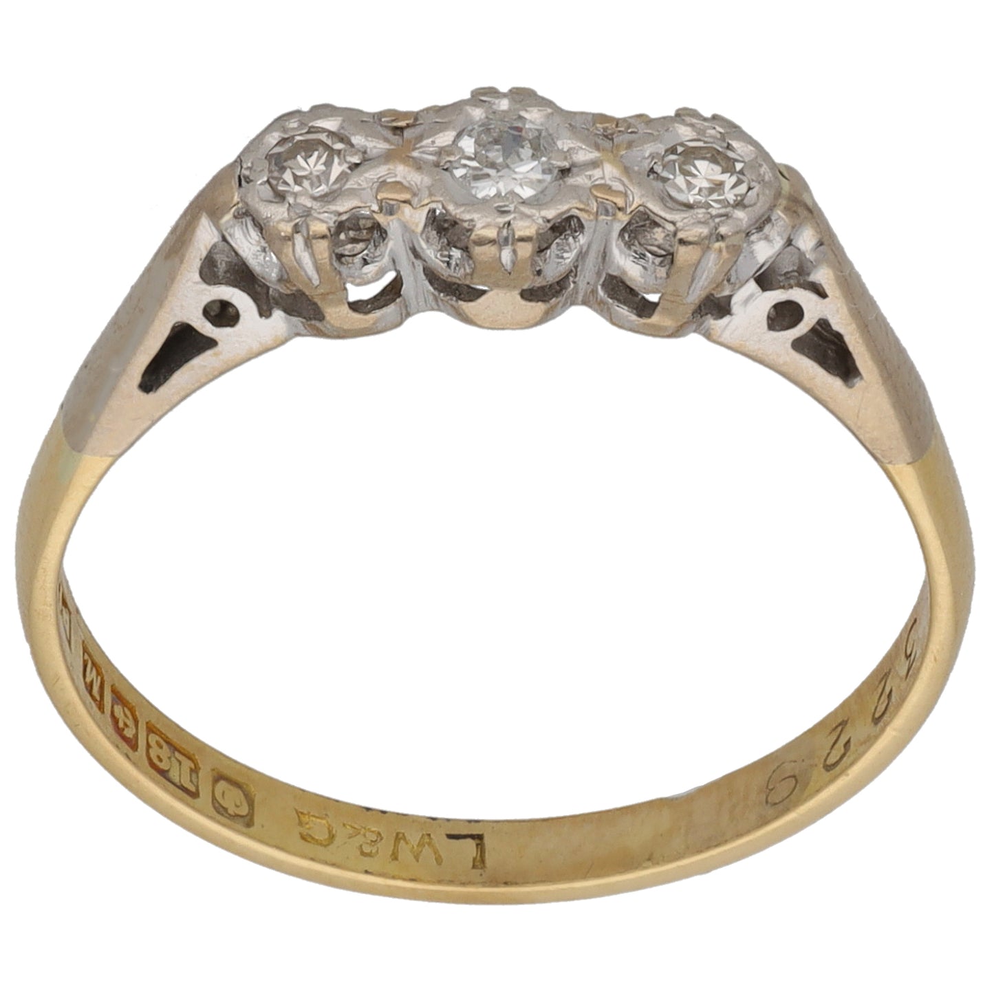18ct Gold 0.15ct Diamond Trilogy Ring Size P