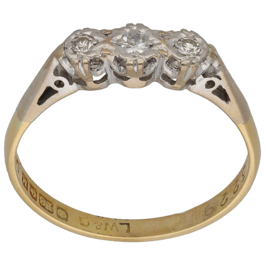 18ct Gold 0.15ct Diamond Trilogy Ring Size P